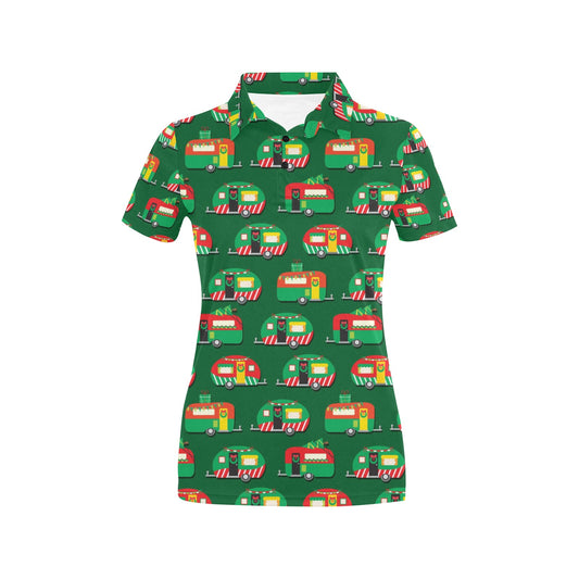 Camper Camping Christmas Themed Print Women's Polo Shirt