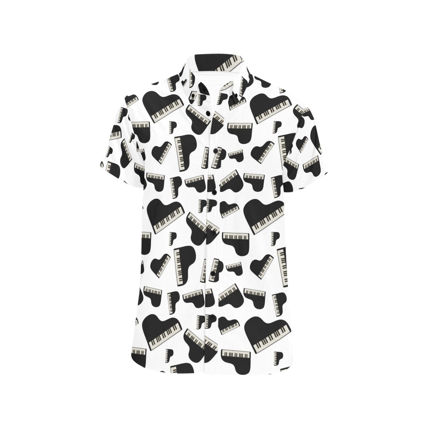 Piano Print Design LKS405 Men Short Sleeve Button Up Shirt