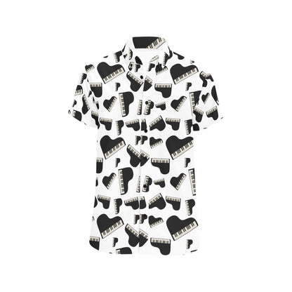 Piano Print Design LKS405 Men Short Sleeve Button Up Shirt