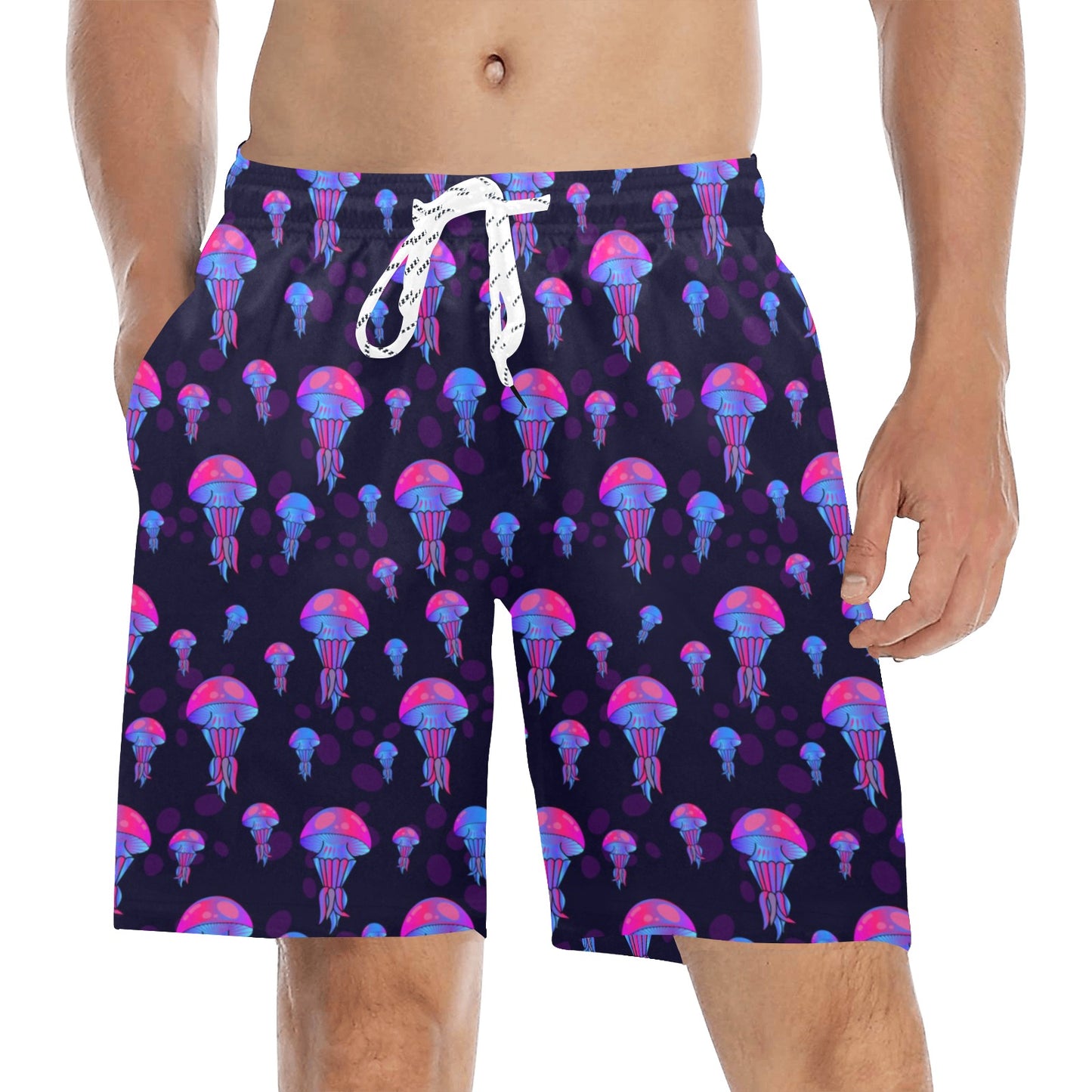 Jellyfish Neon Print Men's Swim Trunks Beach Shorts