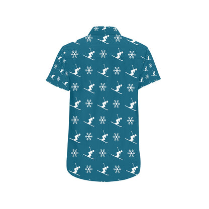 Ski Print Design LKS301 Men Short Sleeve Button Up Shirt