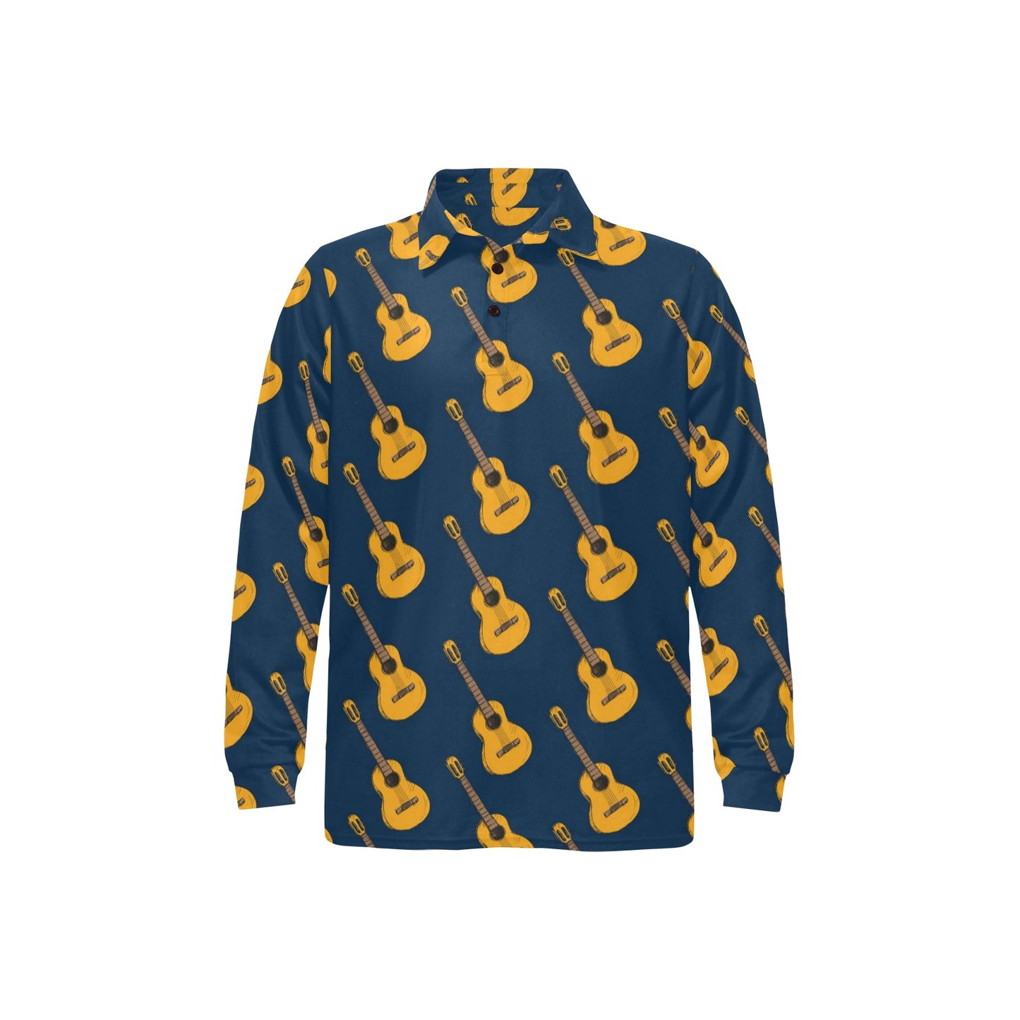Acoustic Guitar Pattern Print Design 04 Long Sleeve Polo Shirt For Men's