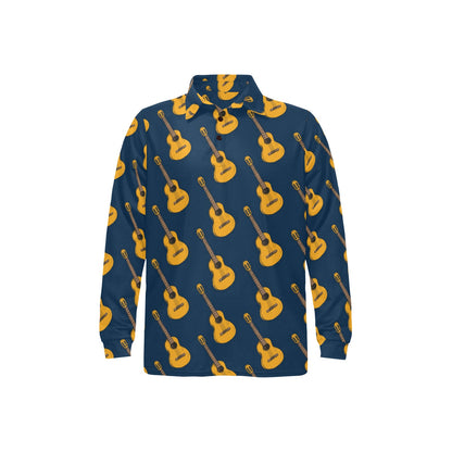 Acoustic Guitar Pattern Print Design 04 Long Sleeve Polo Shirt For Men's