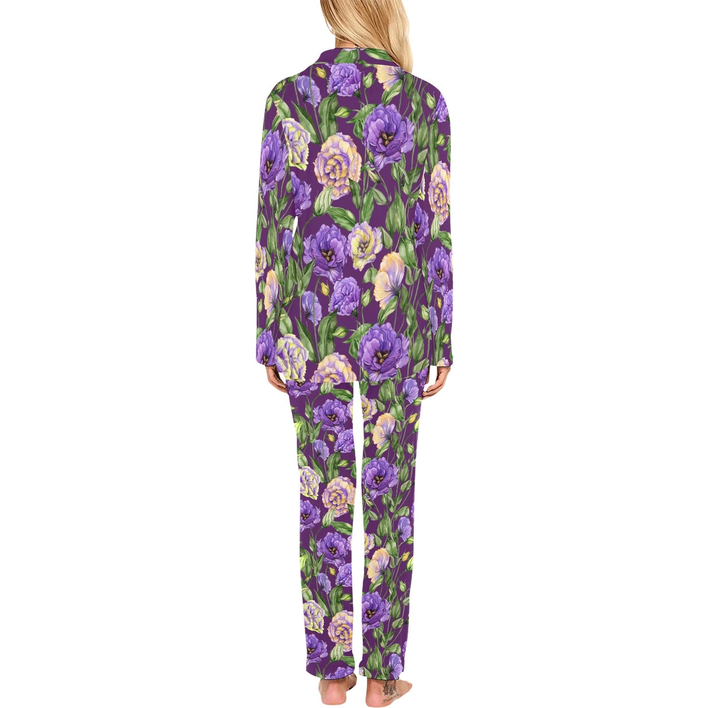 Lisianthus Pattern Print Design LT03 Women's Long Pajama Set
