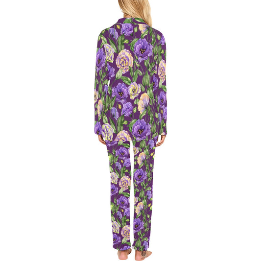Lisianthus Pattern Print Design LT03 Women's Long Pajama Set
