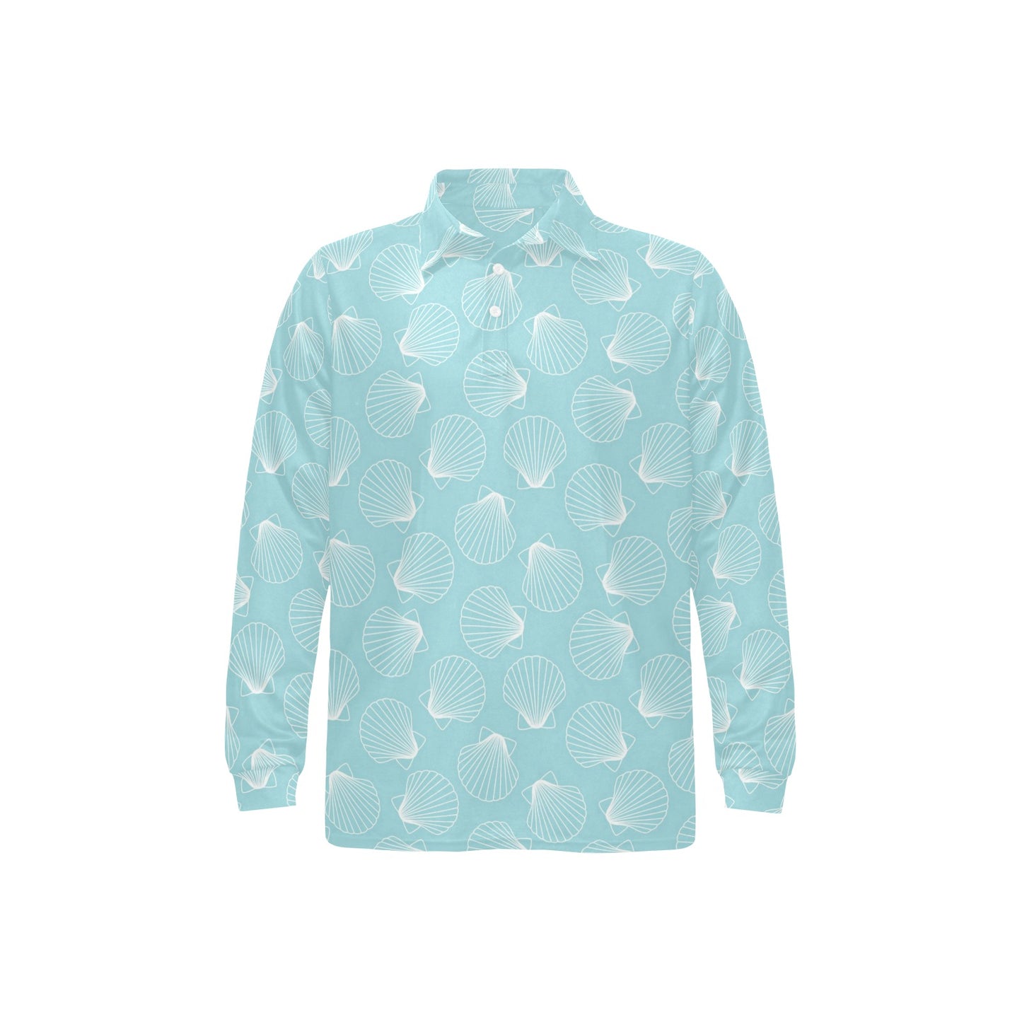 Seashell Print Design LKS3010 Long Sleeve Polo Shirt For Men's