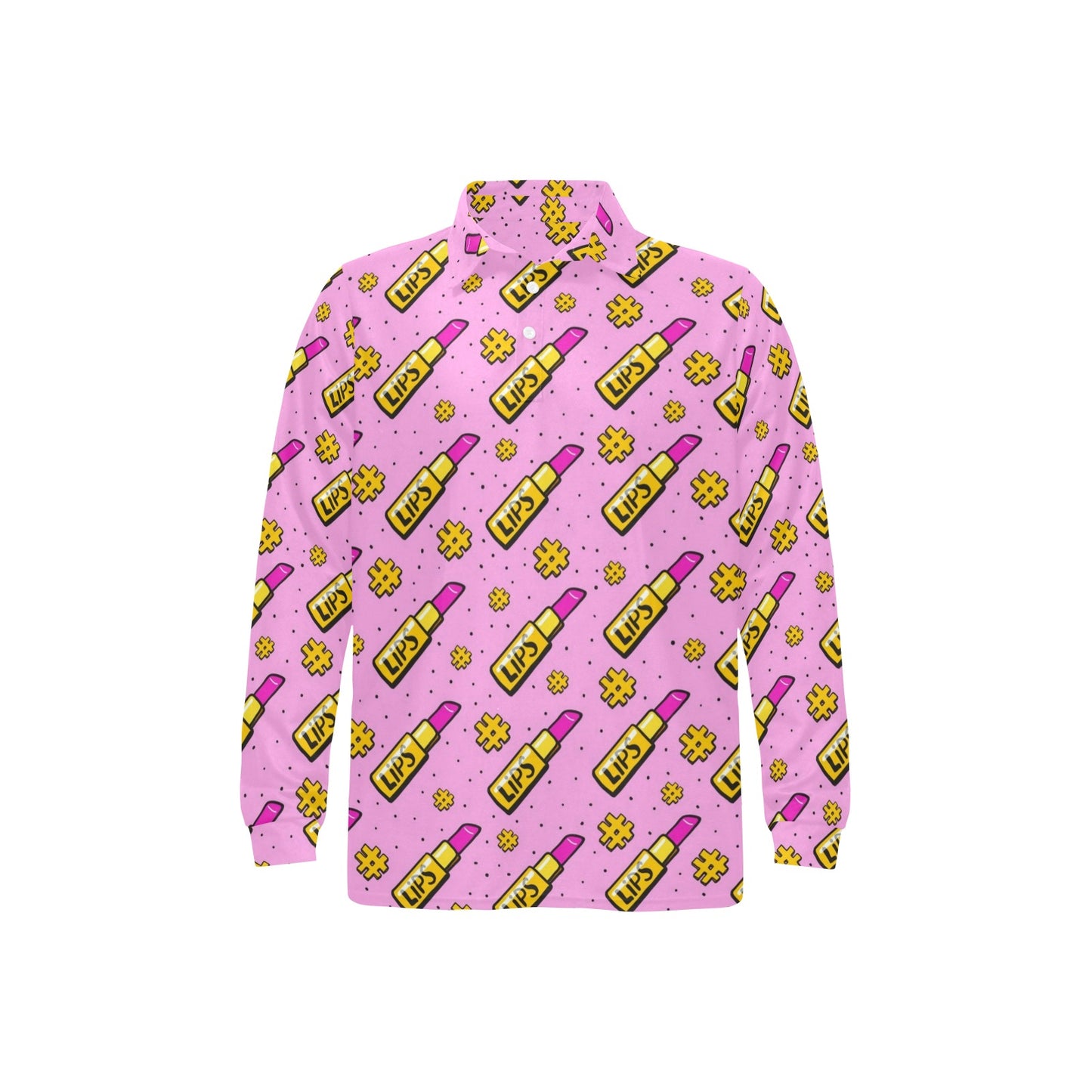 Lipstick Pattern Print Design LT03 Long Sleeve Polo Shirt For Men's