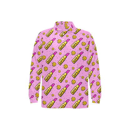 Lipstick Pattern Print Design LT03 Long Sleeve Polo Shirt For Men's