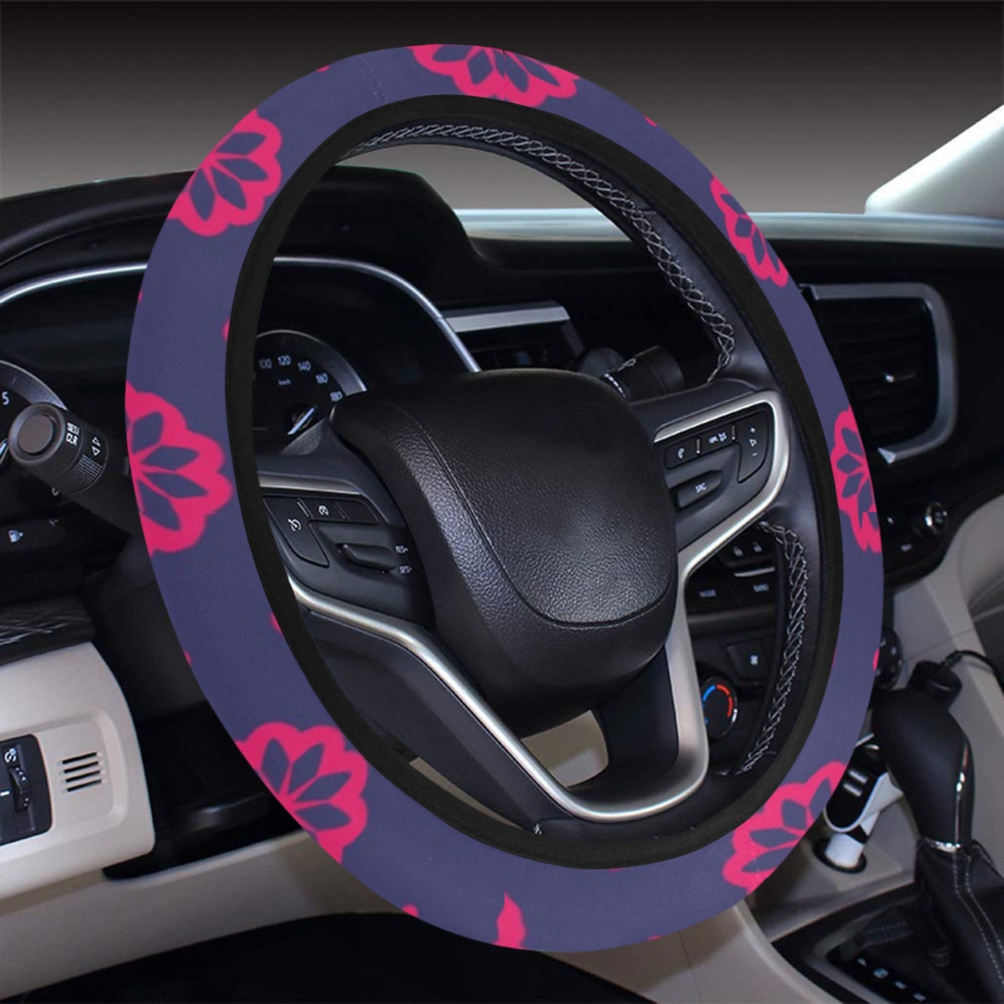 Water Lily Print Design LKS301 Steering Wheel Cover with Elastic Edge