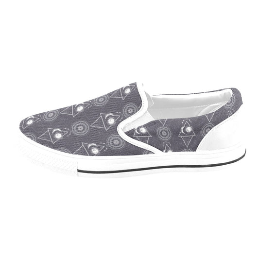 Sun Moon Print Design LKS309 White Slip Ons Canvas Women's Shoes