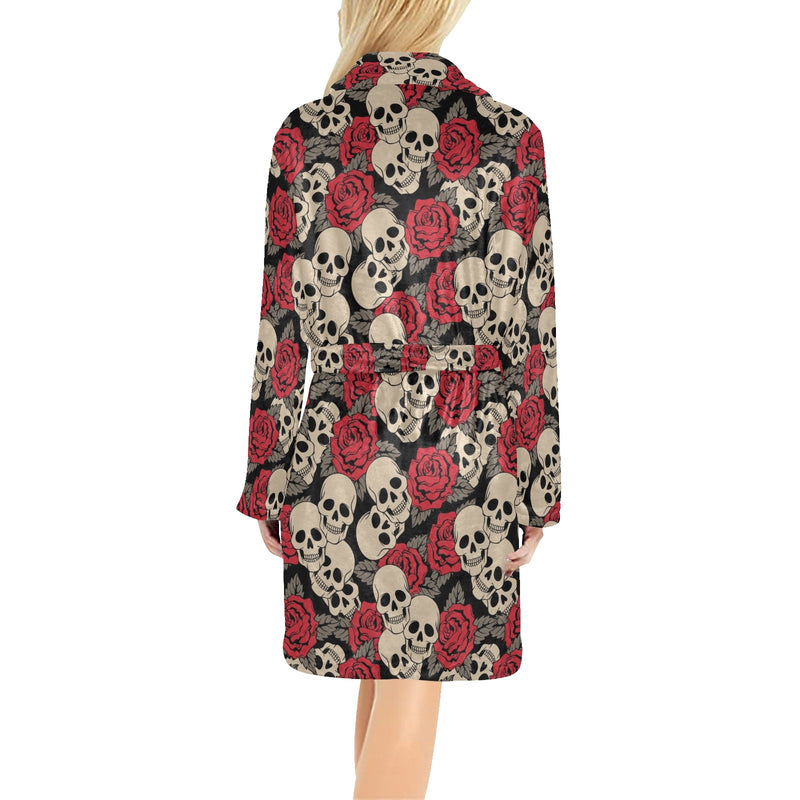 Skull And Roses Print Design LKS301 Women's Fleece Robe