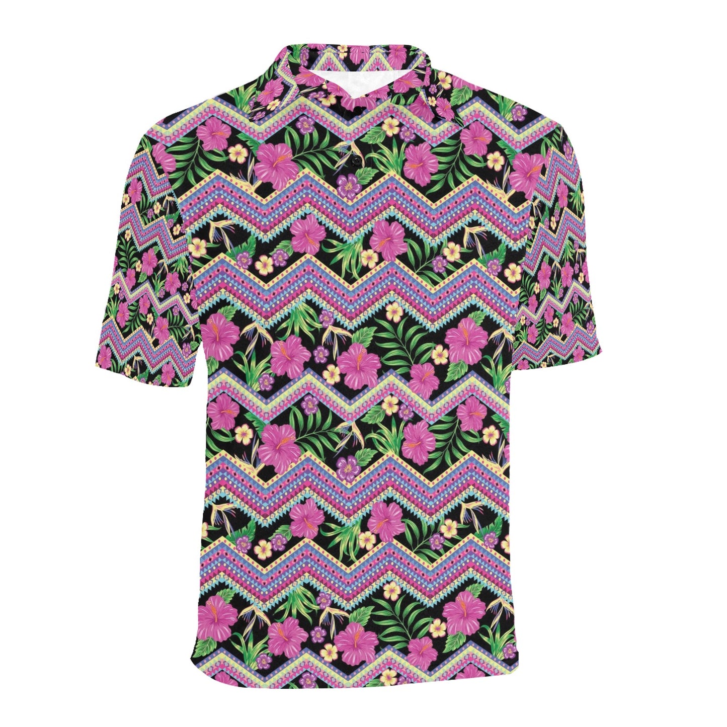 Hibiscus Pink Zigzag Line Pattern Design LKS307 Men Polo Shirt