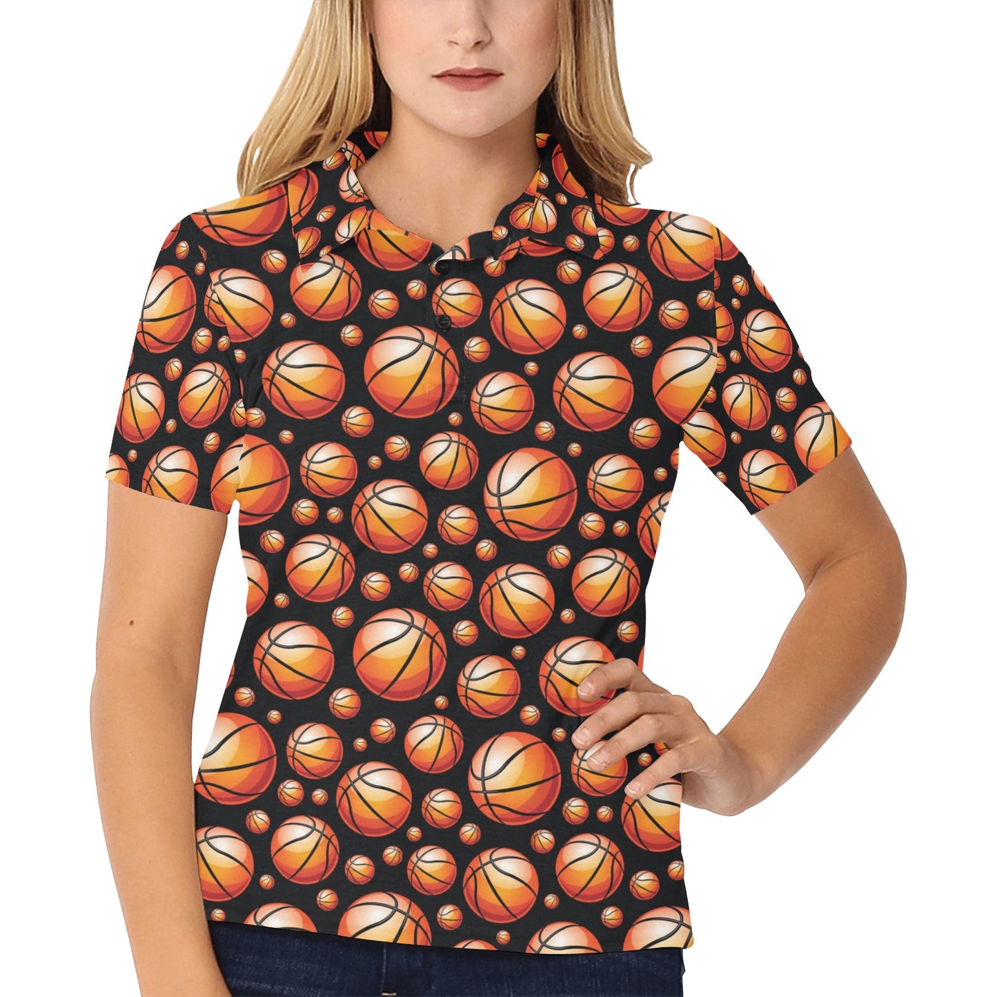 Basketball Black Background Pattern Women's Polo Shirt