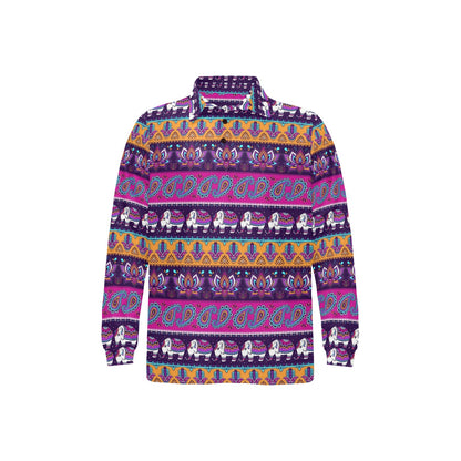 Boho Indian Style Pattern Long Sleeve Polo Shirt For Men's