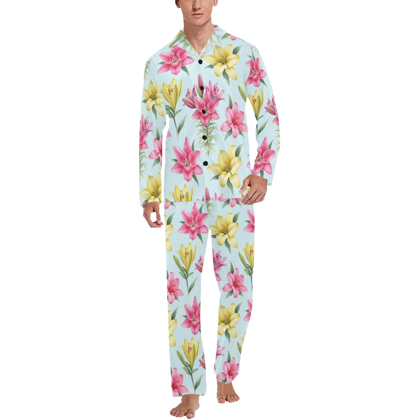 Lily Pattern Print Design LY010 Men's Long Pajama Set