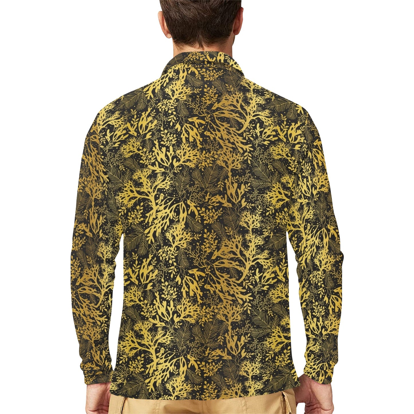 Seaweed Print Design LKS303 Long Sleeve Polo Shirt For Men's