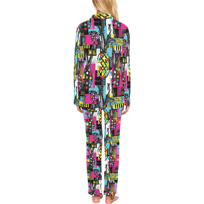 Pop Art Pineapple Pattern Print Design A02 Women's Long Pajama Set
