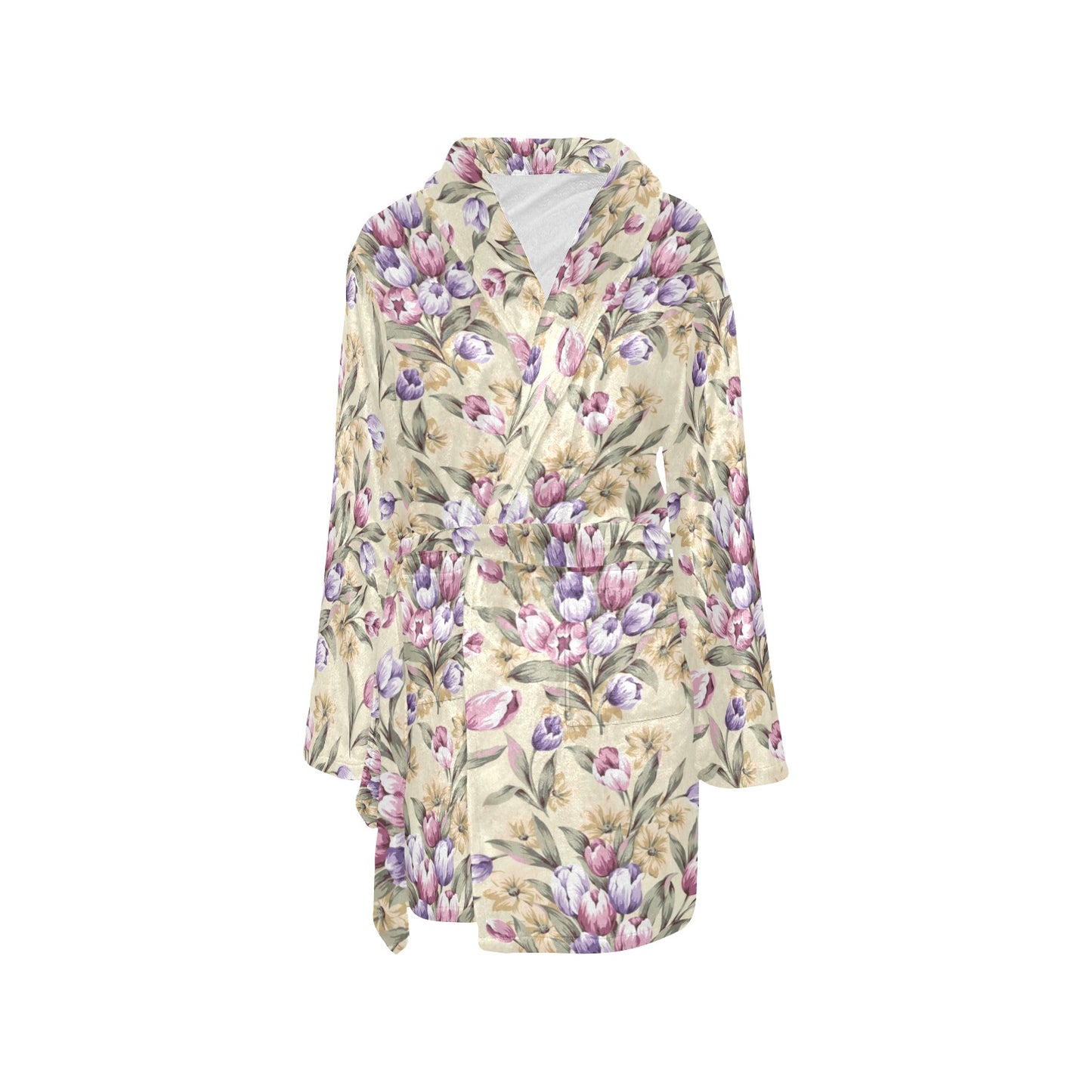 Tulip Pattern Print Design TP04 Women's Fleece Robe
