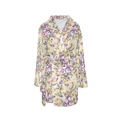 Tulip Pattern Print Design TP04 Women's Fleece Robe