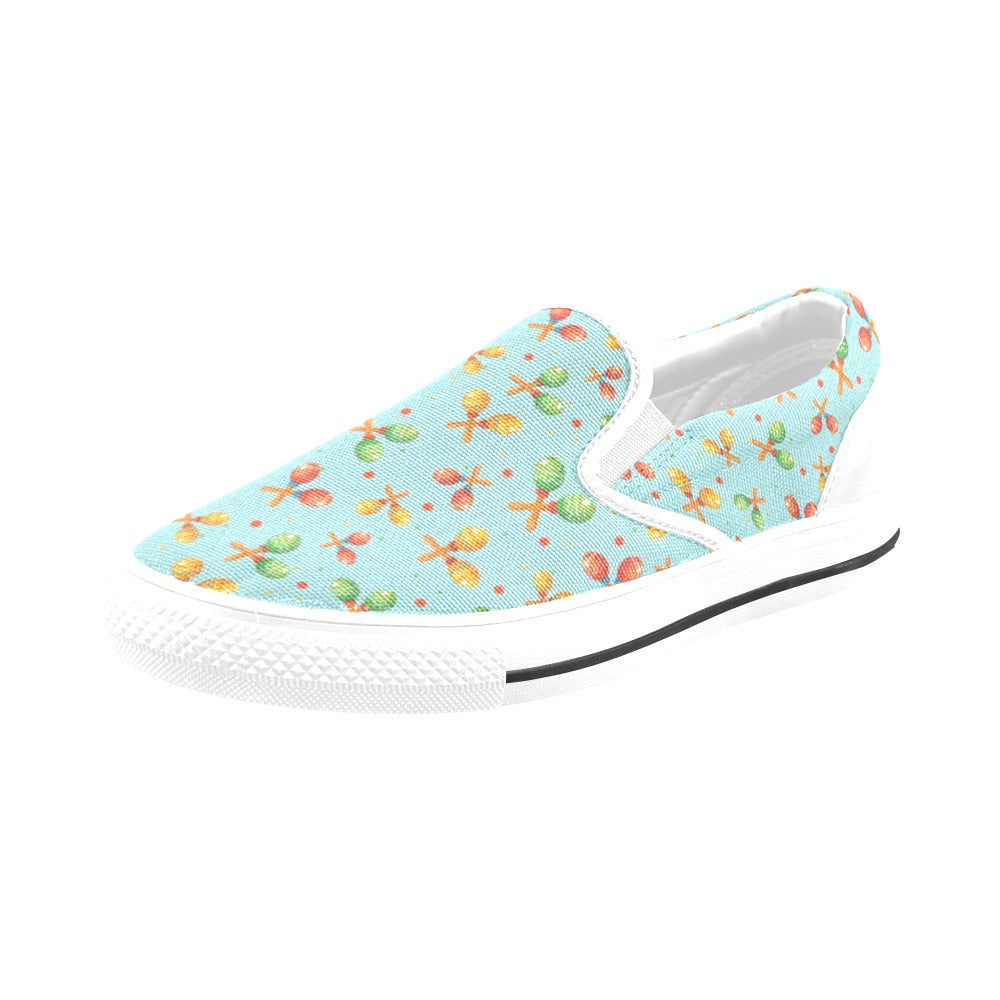 Maracas Print Design LKS402 White Slip Ons Canvas Women's Shoes