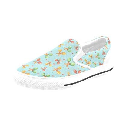 Maracas Print Design LKS402 White Slip Ons Canvas Women's Shoes