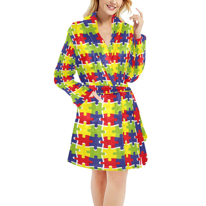 Autism Awareness Pattern Print Design 03 Women's Fleece Robe