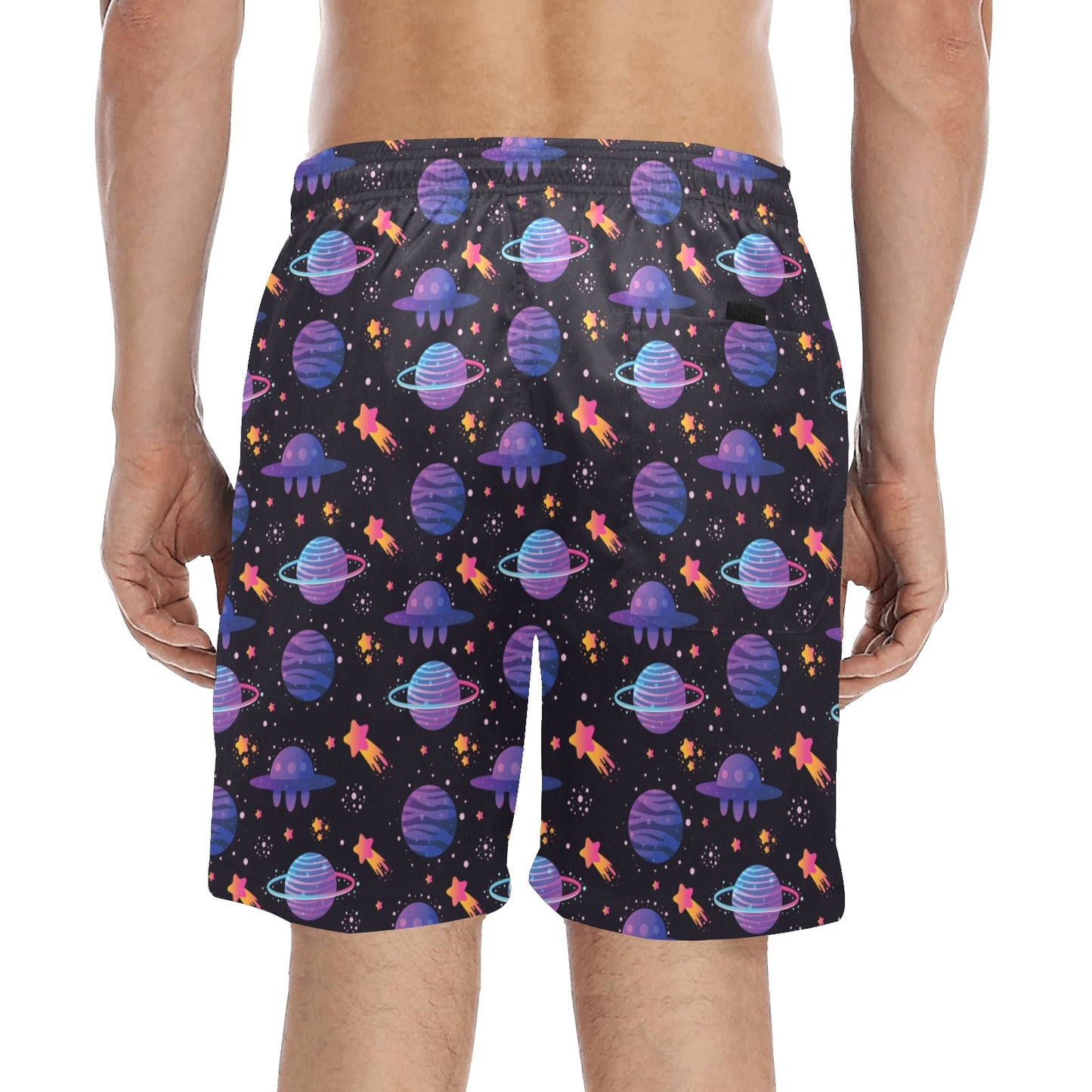 UFO Star Galaxy Print Design LKS308 Men's Swim Trunks Beach Shorts