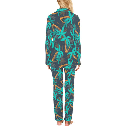 Palm Tree Pattern Print Design PT01 Women's Long Pajama Set