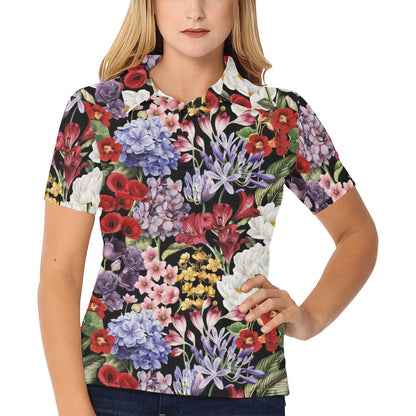Summer Floral Pattern Print Design SF04 Women's Polo Shirt