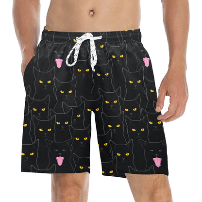 Black Cat Yellow Eyes Print Pattern Men's Swim Trunks Beach Shorts