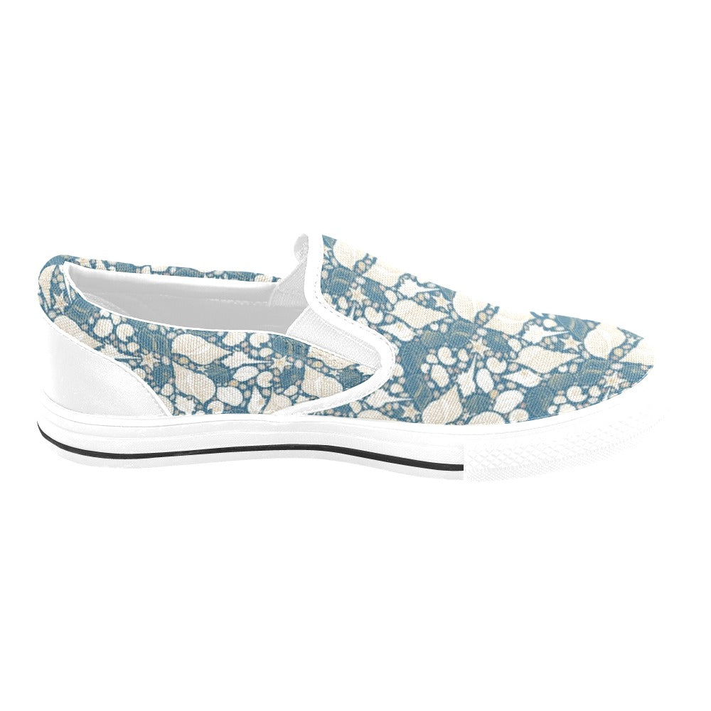 Seashell Print Design LKS308 White Slip Ons Canvas Women's Shoes