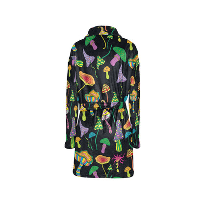 Psychedelic Mushroom Pattern Print Design A02 Women's Fleece Robe