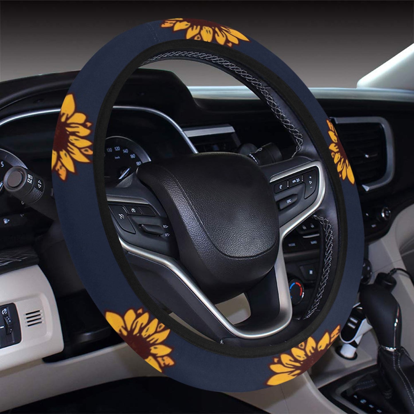 Sunflower Print Design LKS304 Steering Wheel Cover with Elastic Edge