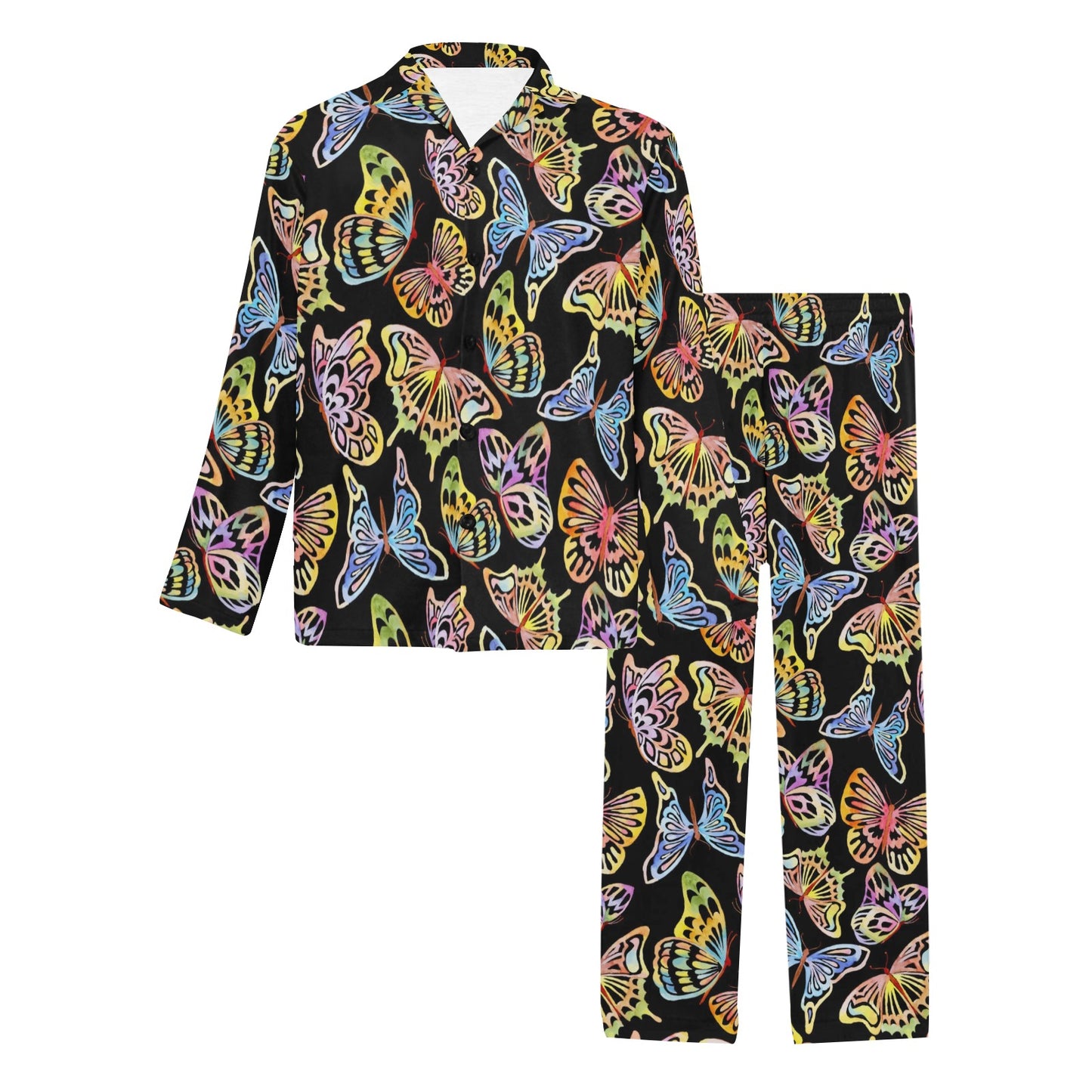 Butterfly Water Color Rainbow Men's Long Pajama Set