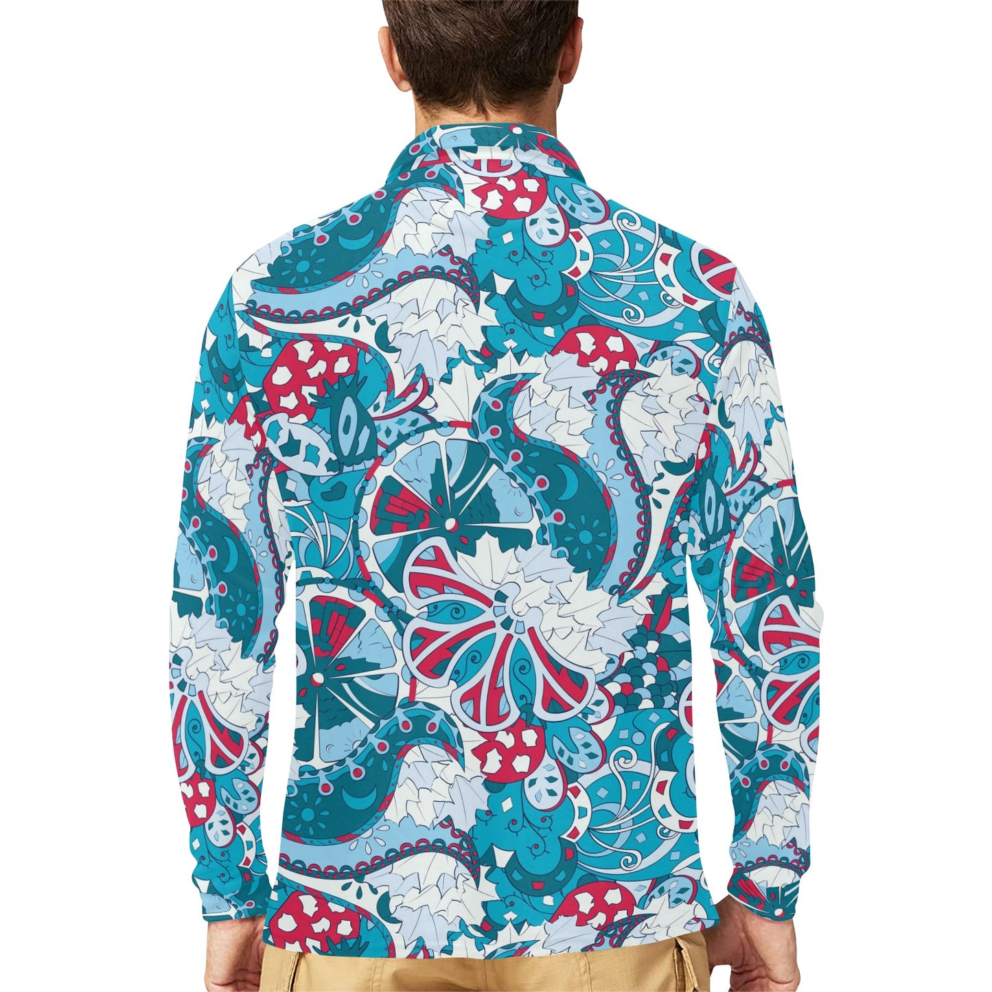 Funky Retro Pattern Print Design A05 Long Sleeve Polo Shirt For Men's