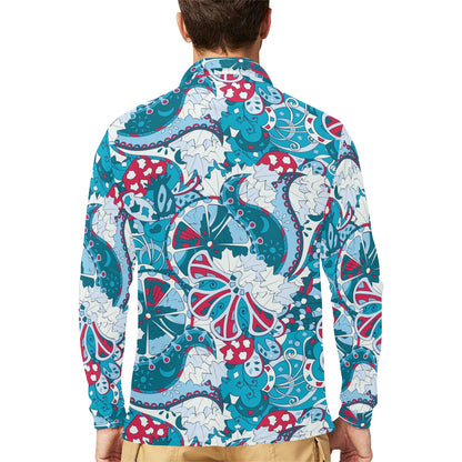 Funky Retro Pattern Print Design A05 Long Sleeve Polo Shirt For Men's