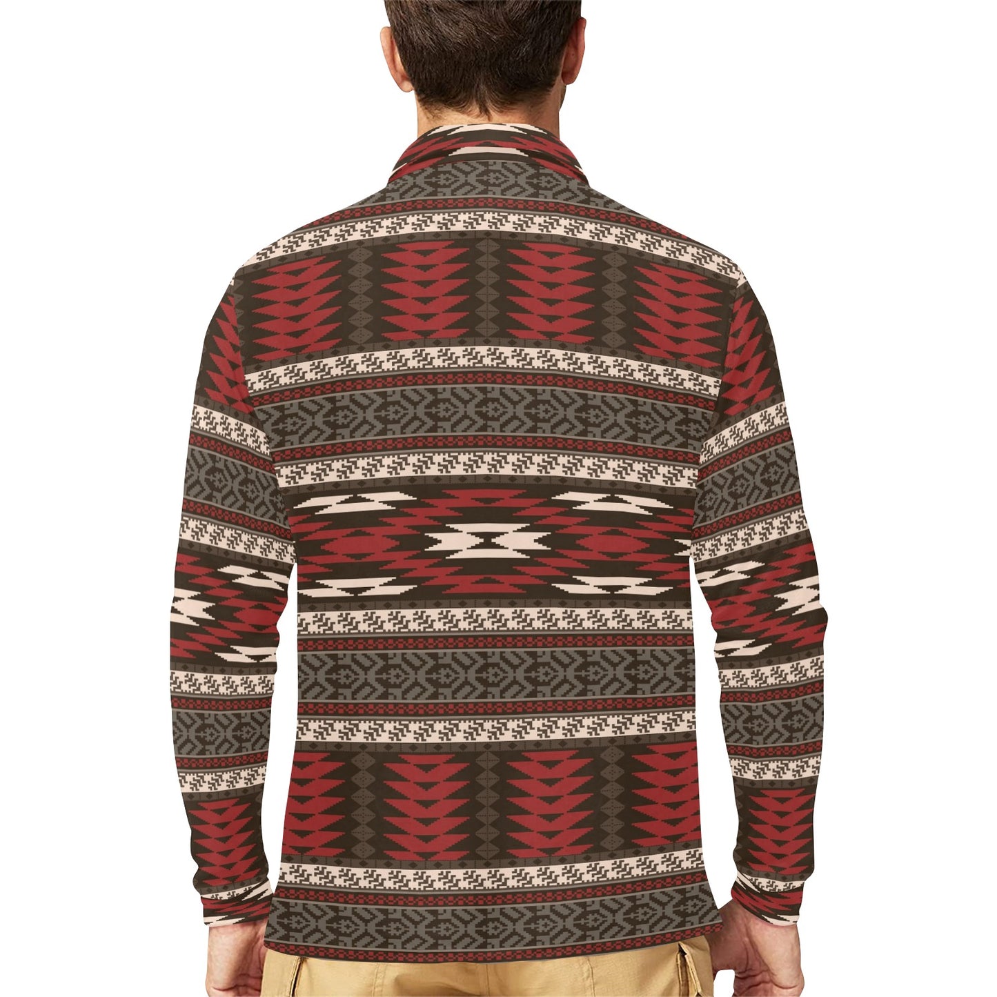 Native Pattern Print Design A03 Long Sleeve Polo Shirt For Men's