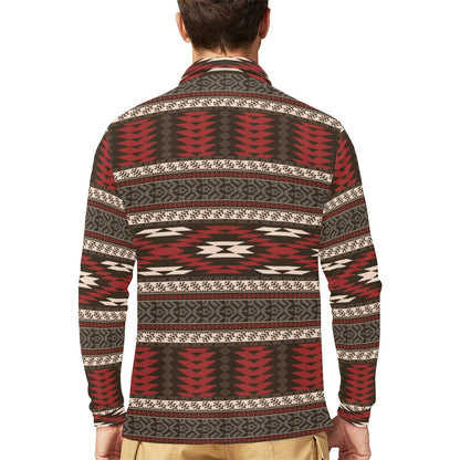 Native Pattern Print Design A03 Long Sleeve Polo Shirt For Men's