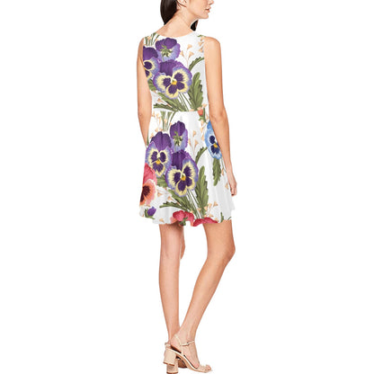 Pansy Pattern Print Design PS06 Sleeveless Dress