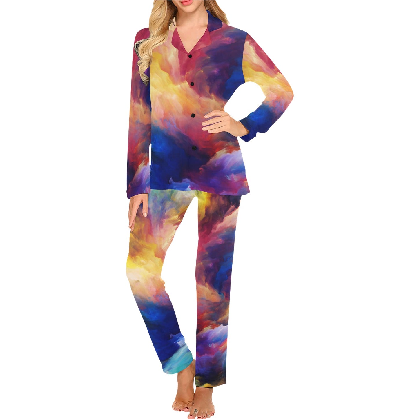 Vortex Twist Swirl Water Color Design Women's Long Pajama Set