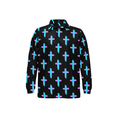Christian Cross neon Pattern Long Sleeve Polo Shirt For Men's