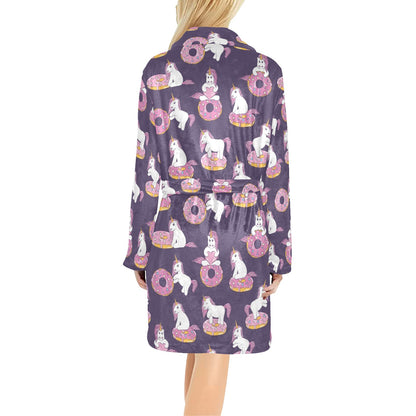 Donut Unicorn Pattern Print Design DN011 Women's Fleece Robe