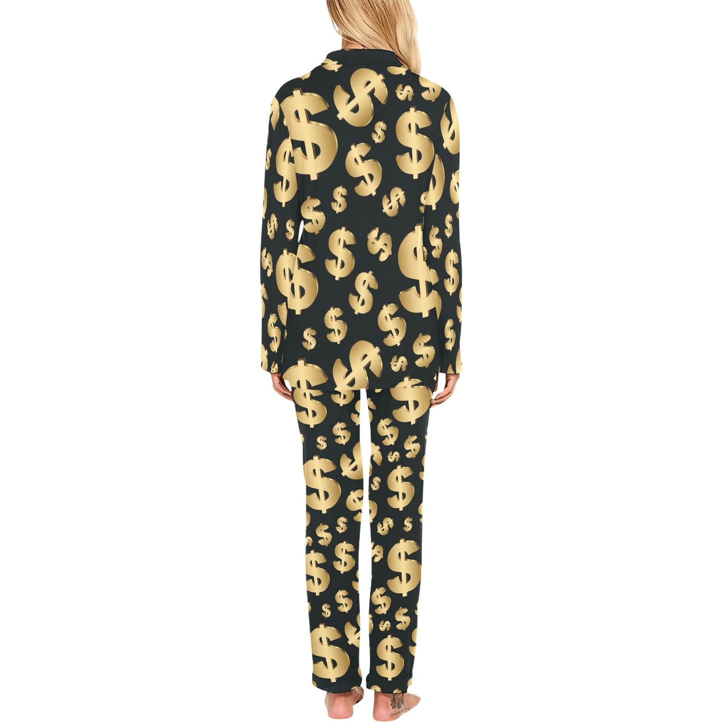 Dollar Pattern Print Design DO04 Women's Long Pajama Set