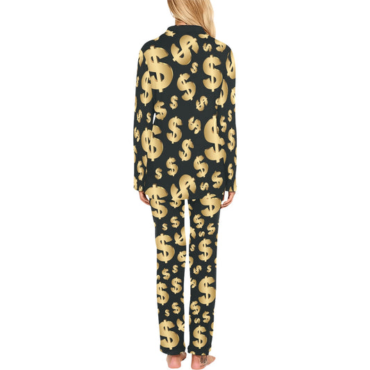 Dollar Pattern Print Design DO04 Women's Long Pajama Set