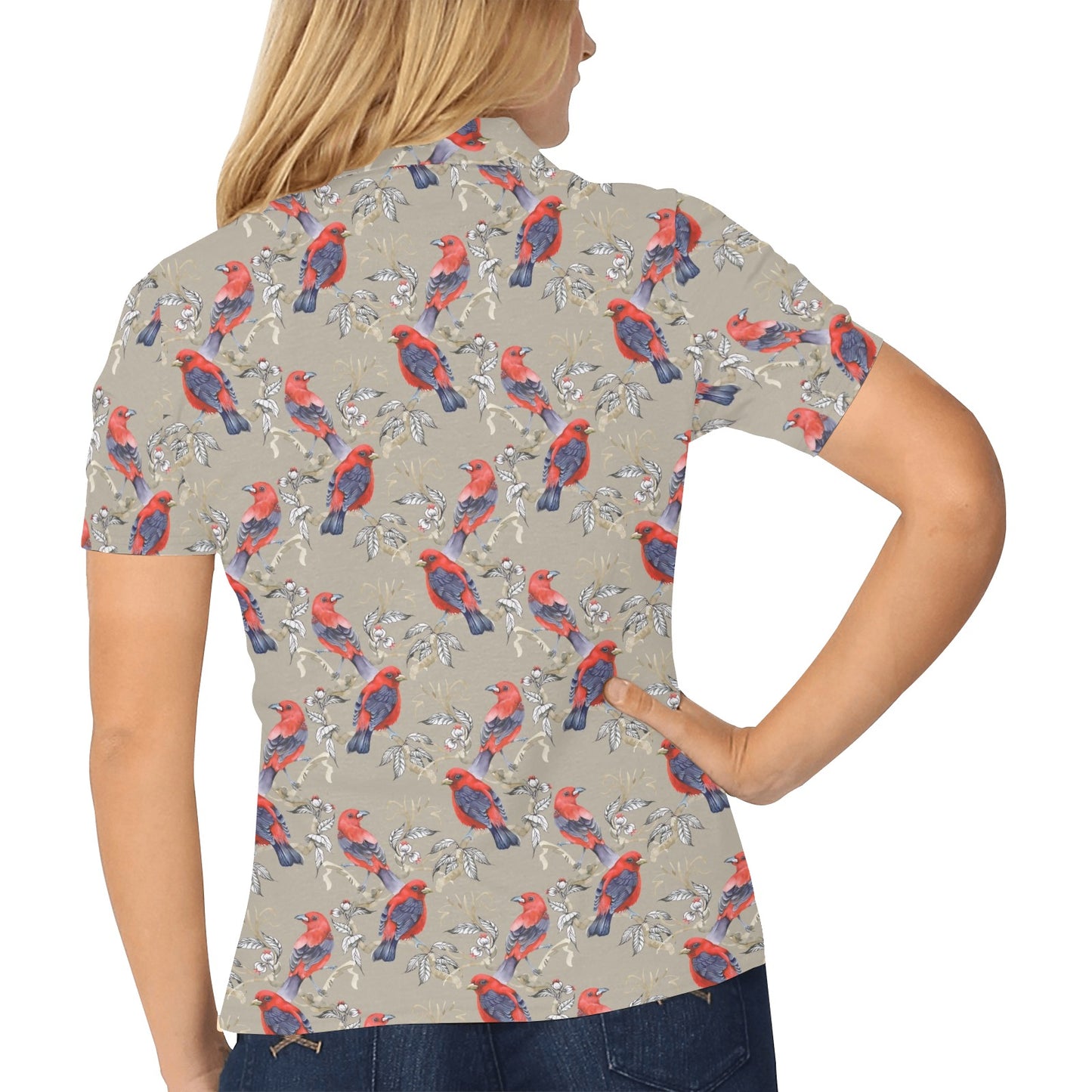 Birds Pattern Print Design 05 Women's Polo Shirt