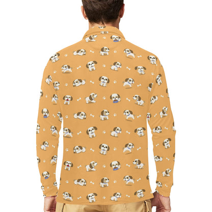 Shih Tzu Print Design LKS304 Long Sleeve Polo Shirt For Men's