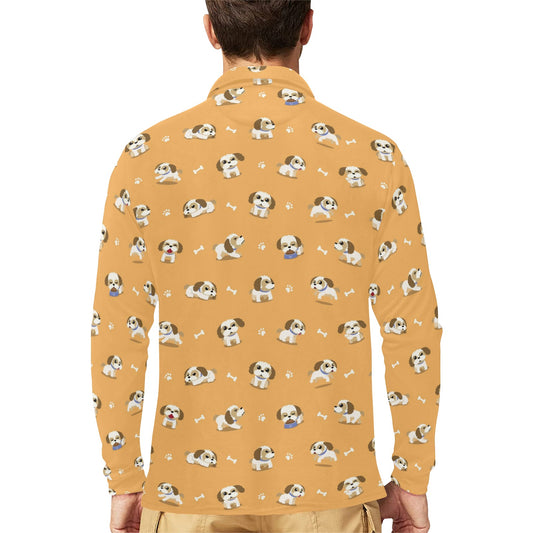 Shih Tzu Print Design LKS304 Long Sleeve Polo Shirt For Men's