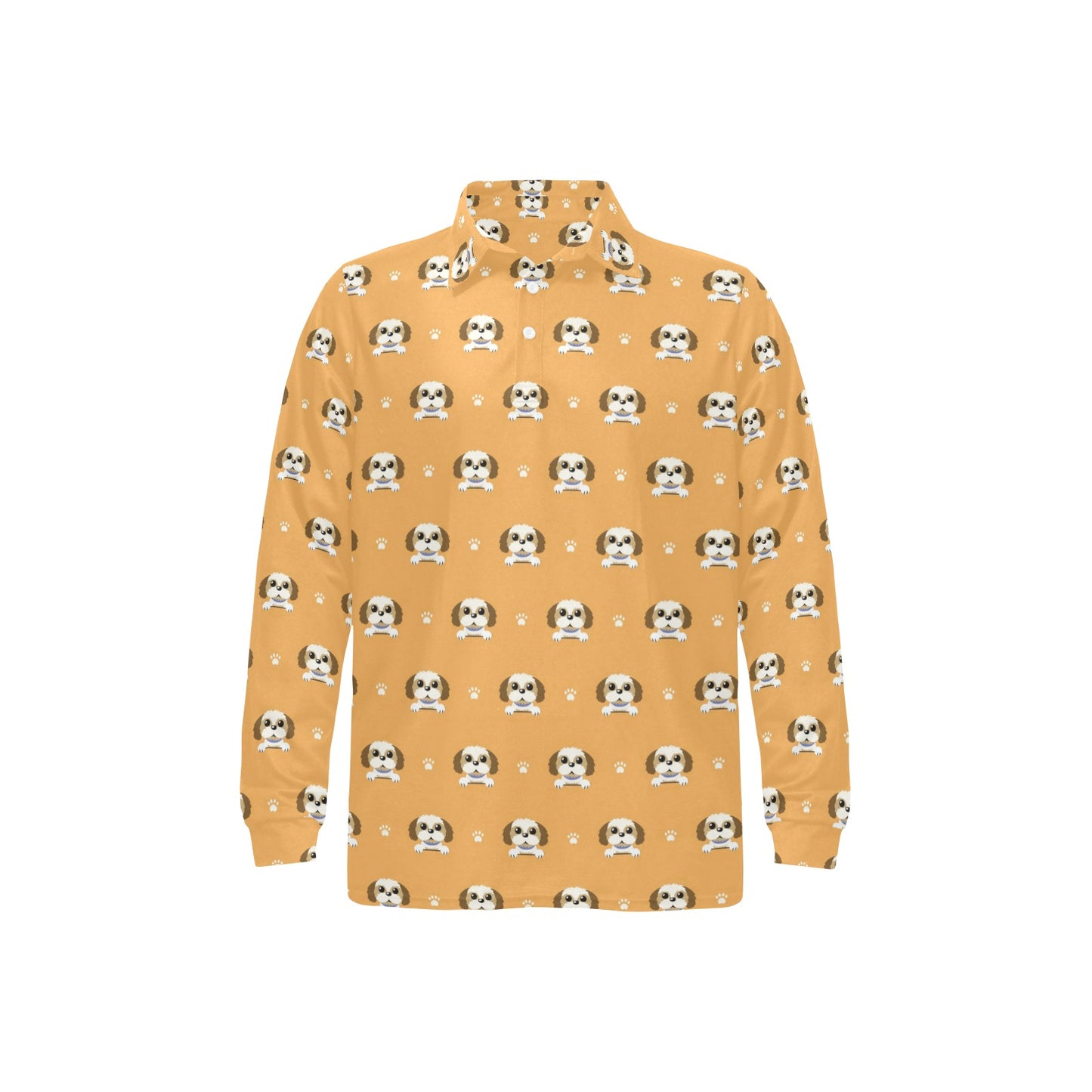 Shih Tzu Print Design LKS303 Long Sleeve Polo Shirt For Men's