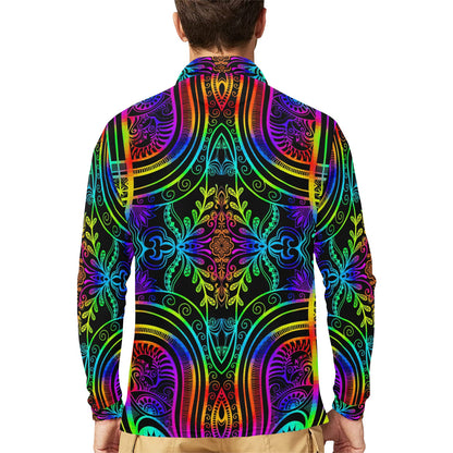 Neon Trible Rainbow Pattern Print Design A01 Long Sleeve Polo Shirt For Men's