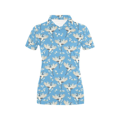 Crane Pattern Print Design 03 Women's Polo Shirt